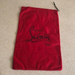 CHRISTIAN LOUBOUTIN RED FELT DRAWSTRING DUST BAG BLACK LETTERING NEW
